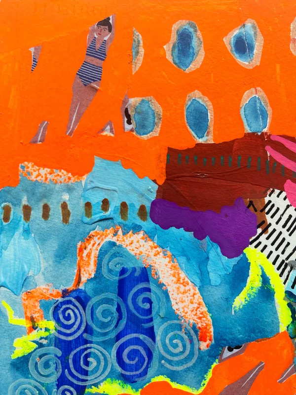 View Colorful Abstract Wall Art, Mixed Media Collage, Art Journal, Paper Collage, Modern Painting, Small Art, Beach Abstract, Painting on Paper