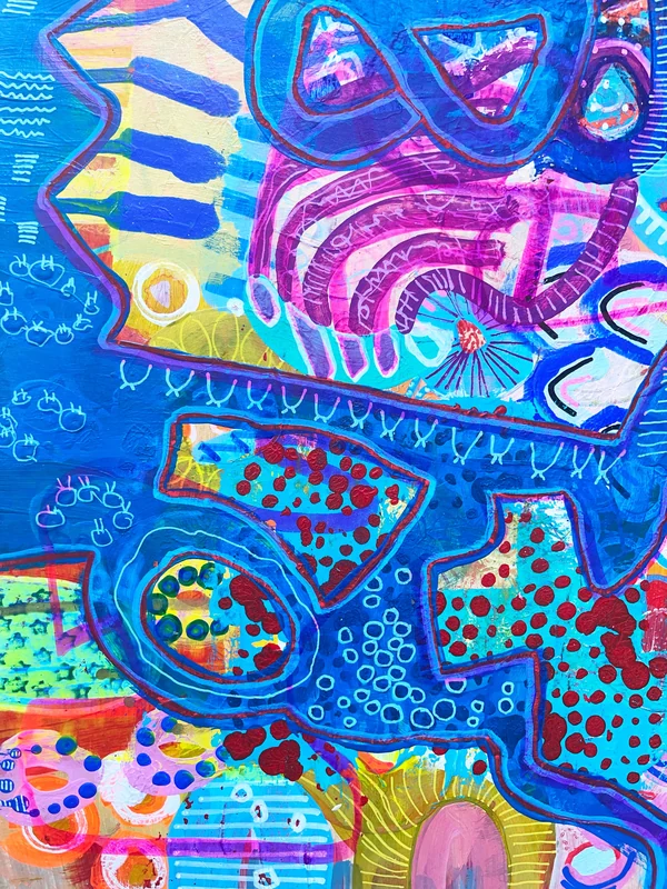 View Original Colorful Abstract Painting, Unique Wall Art, Mixed Media Art, Abstract Expressionist Painting, Doodle Art
