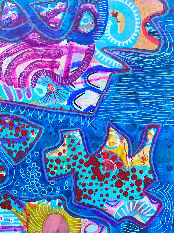 View Original Colorful Abstract Painting, Unique Wall Art, Mixed Media Art, Abstract Expressionist Painting, Doodle Art