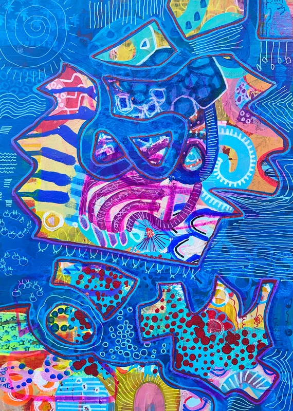 View Original Colorful Abstract Painting, Unique Wall Art, Mixed Media Art, Abstract Expressionist Painting, Doodle Art