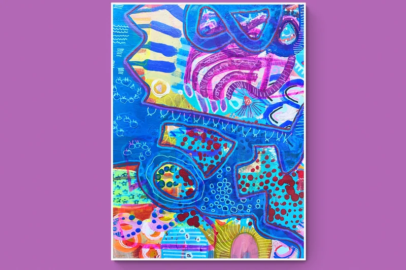 Original Colorful Abstract Painting, Unique Wall Art, Mixed Media Art, Abstract Expressionist Painting, Doodle Art
