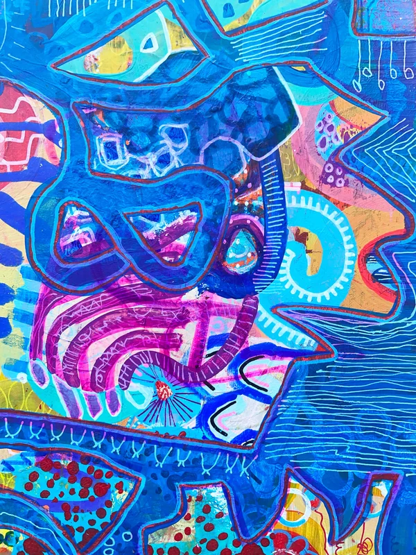 View Original Colorful Abstract Painting, Unique Wall Art, Mixed Media Art, Abstract Expressionist Painting, Doodle Art