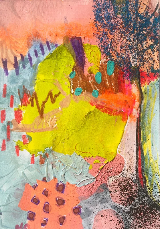 View Original Abstract Collage, Colorful Abstract Wall Art, Scribble Art, Modern Painting, Mixed Media,  Small Art, Doodle Art, Expressionism