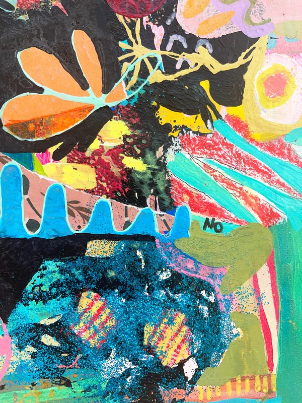 View Original Colorful Abstract Painting, Unique Wall Art, Mixed Media Collage, Abstract Expressionist Painting, Doodle Art, Quirky Art