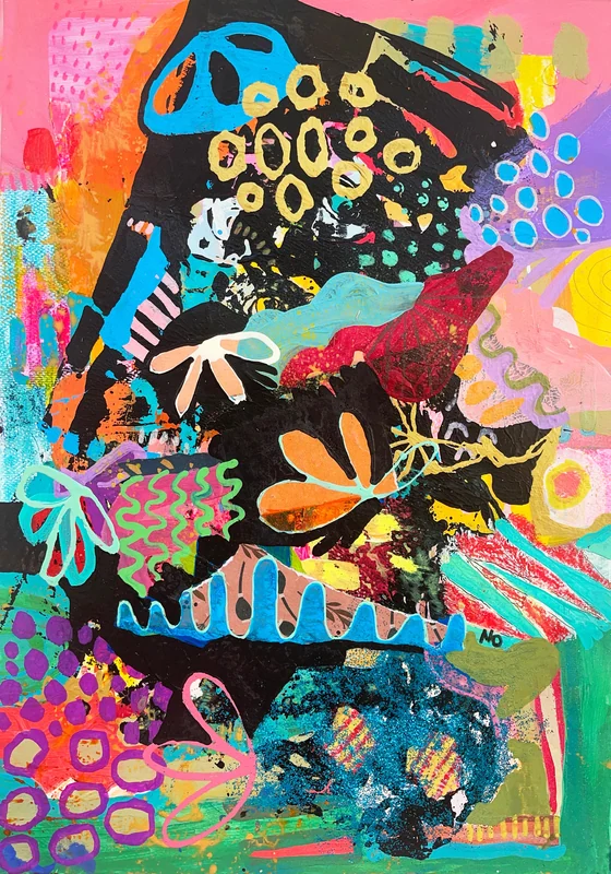 View Original Colorful Abstract Painting, Unique Wall Art, Mixed Media Collage, Abstract Expressionist Painting, Doodle Art, Quirky Art