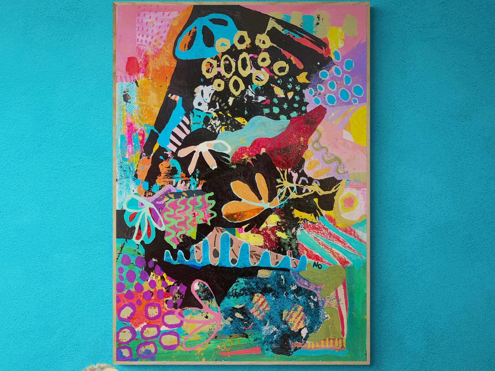Original Colorful Abstract Painting, Unique Wall Art, Mixed Media Collage, Abstract Expressionist Painting, Doodle Art, Quirky Art