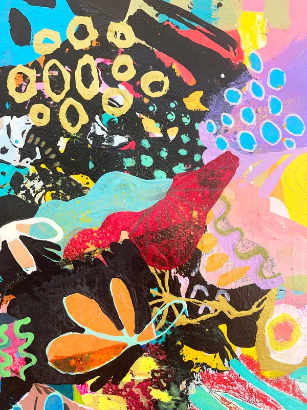 View Original Colorful Abstract Painting, Unique Wall Art, Mixed Media Collage, Abstract Expressionist Painting, Doodle Art, Quirky Art