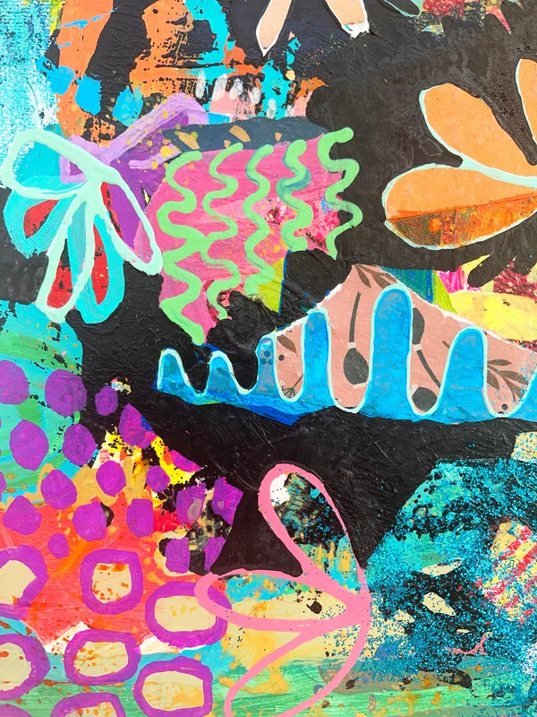 View Original Colorful Abstract Painting, Unique Wall Art, Mixed Media Collage, Abstract Expressionist Painting, Doodle Art, Quirky Art