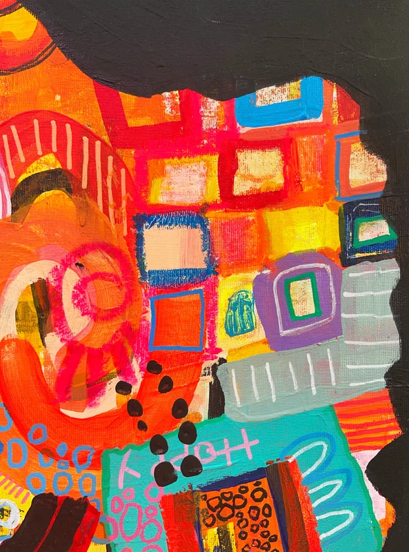 View Modern Abstract, Mixed Media Abstract on Wood, Vibrant Color Wall Art, Whimsical Abstraction, Original Painting, Doodling Art