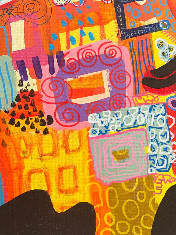 View Modern Abstract, Mixed Media Abstract on Wood, Vibrant Color Wall Art, Whimsical Abstraction, Original Painting, Doodling Art