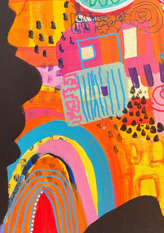 View Modern Abstract, Mixed Media Abstract on Wood, Vibrant Color Wall Art, Whimsical Abstraction, Original Painting, Doodling Art