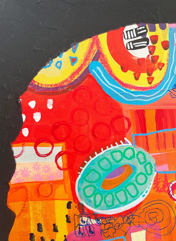 View Modern Abstract, Mixed Media Abstract on Wood, Vibrant Color Wall Art, Whimsical Abstraction, Original Painting, Doodling Art