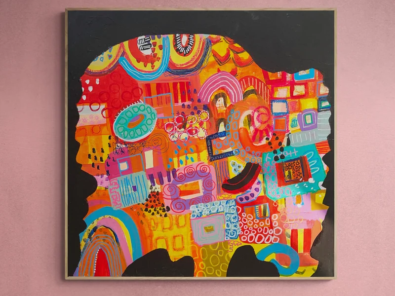 Modern Abstract, Mixed Media Abstract on Wood, Vibrant Color Wall Art, Whimsical Abstraction, Original Painting, Doodling Art