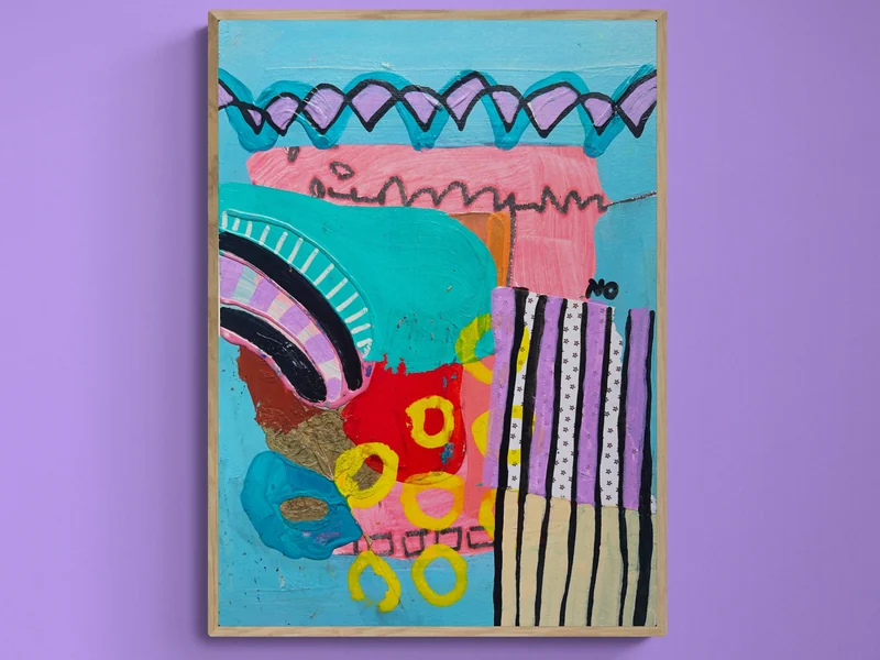 Original Intuitive Collage, Colorful Abstract Wall Art, Scribble Art, Modern Painting, Mixed Media,  Small Art, Doodle Art, Expressionism