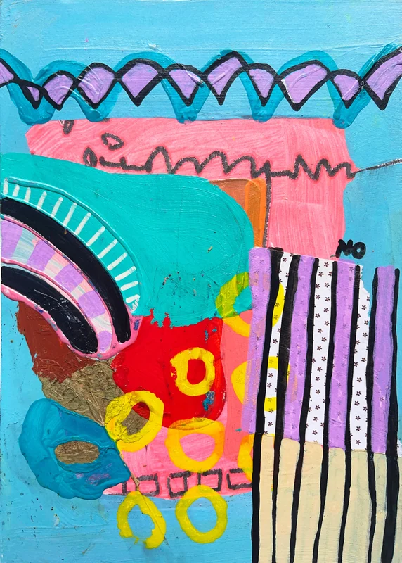 View Original Intuitive Collage, Colorful Abstract Wall Art, Scribble Art, Modern Painting, Mixed Media,  Small Art, Doodle Art, Expressionism
