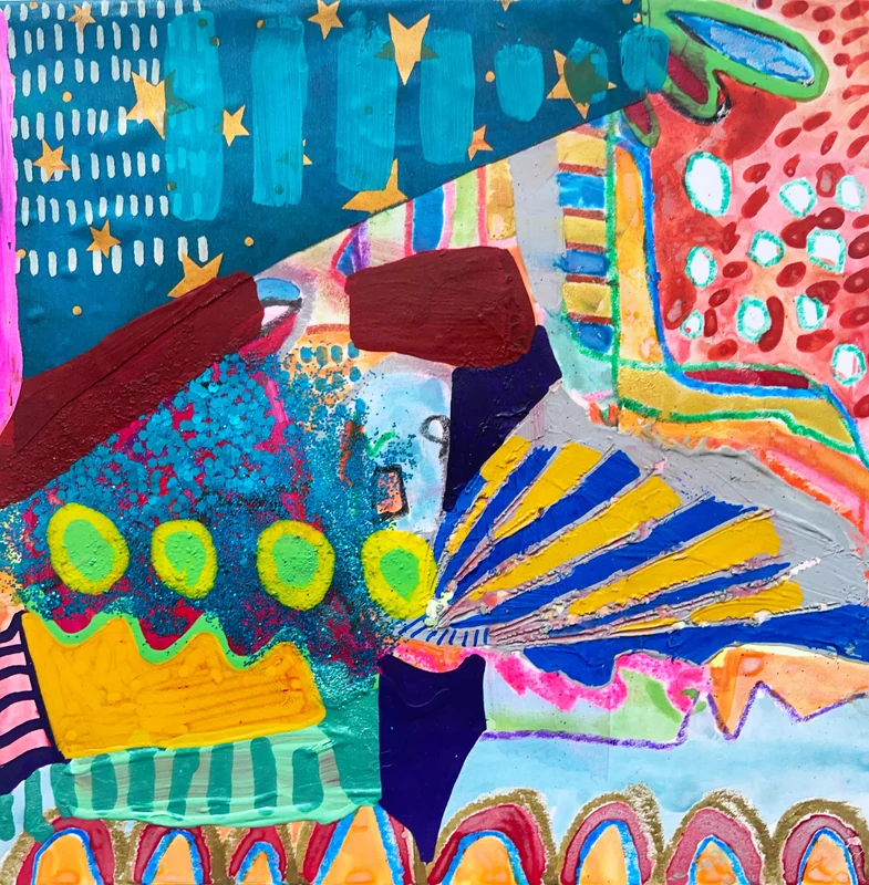 View Original Abstract Wall Art, Mixed Media Collage Artwork on Paper, Colorful Abstract Painting, Intuitive Art, Small Art