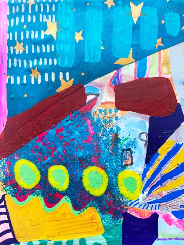View Original Abstract Wall Art, Mixed Media Collage Artwork on Paper, Colorful Abstract Painting, Intuitive Art, Small Art