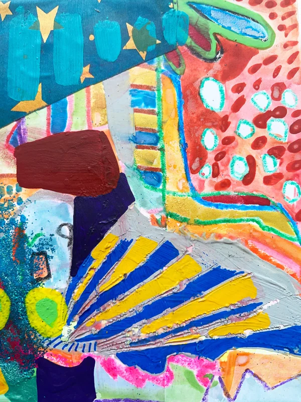 View Original Abstract Wall Art, Mixed Media Collage Artwork on Paper, Colorful Abstract Painting, Intuitive Art, Small Art