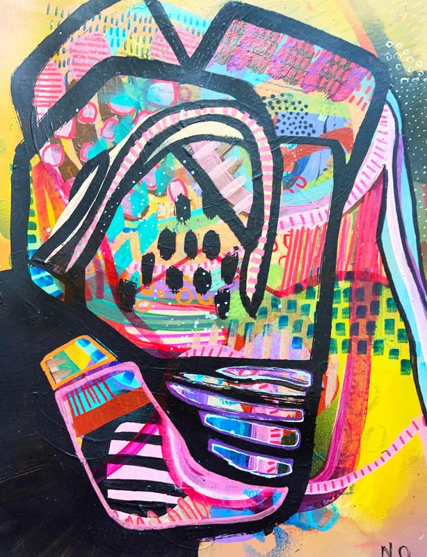 View Original Colorful Abstract Painting, Unique Wall Art, Mixed Media Art, Abstract Expressionist Painting, Doodle Art