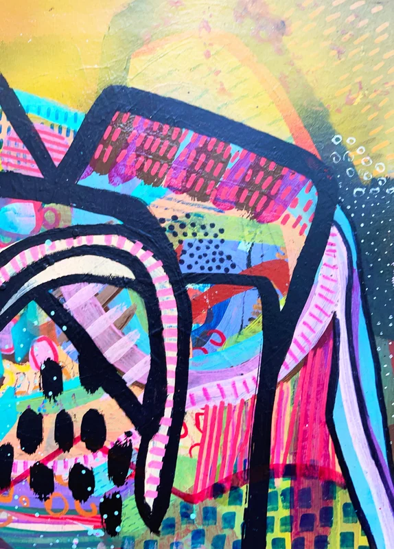 View Original Colorful Abstract Painting, Unique Wall Art, Mixed Media Art, Abstract Expressionist Painting, Doodle Art