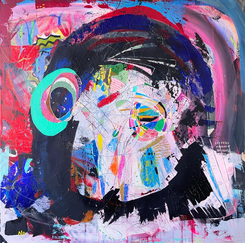 Original Abstract Portrait Painting on Canvas, Colorful Mixed Media Collage Wall Art, Contemporary Wall Art, Expressionist Painting