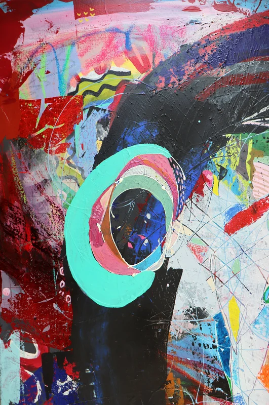 View Original Abstract Portrait Painting on Canvas, Colorful Mixed Media Collage Wall Art, Contemporary Wall Art, Expressionist Painting