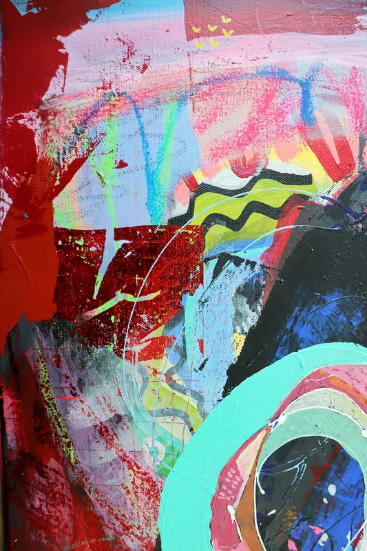 View Original Abstract Portrait Painting on Canvas, Colorful Mixed Media Collage Wall Art, Contemporary Wall Art, Expressionist Painting