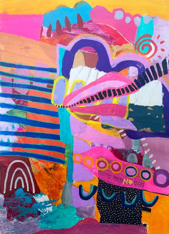 View Acrylic Painting, Colorful Wall Art, Mixed Media Collage, Original Whimsical Art, Modern Abstract Painting, Contemporary Abstract