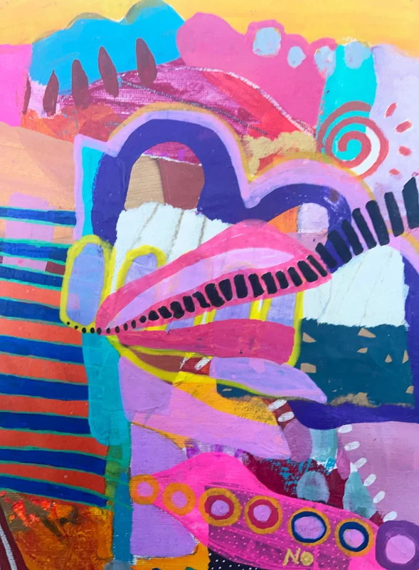 View Acrylic Painting, Colorful Wall Art, Mixed Media Collage, Original Whimsical Art, Modern Abstract Painting, Contemporary Abstract