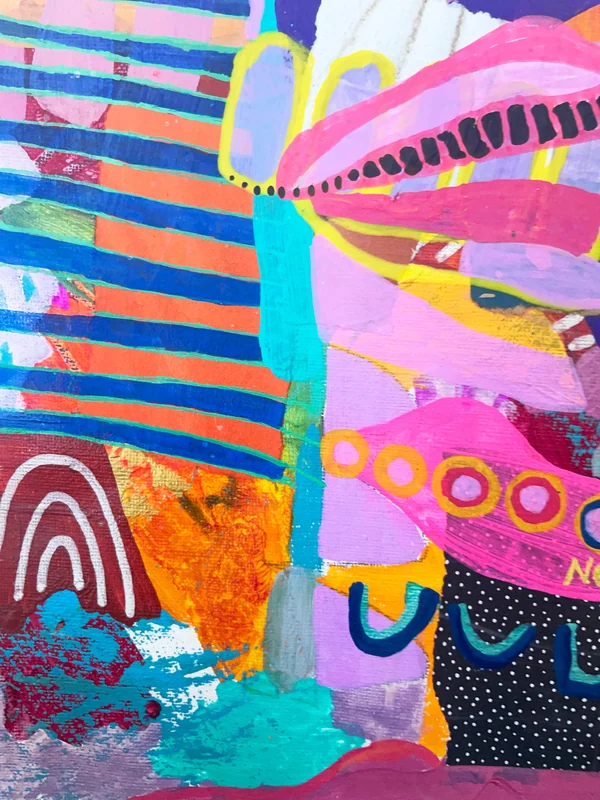 View Acrylic Painting, Colorful Wall Art, Mixed Media Collage, Original Whimsical Art, Modern Abstract Painting, Contemporary Abstract