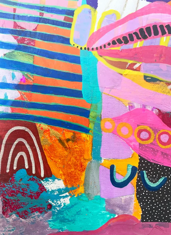 View Acrylic Painting, Colorful Wall Art, Mixed Media Collage, Original Whimsical Art, Modern Abstract Painting, Contemporary Abstract