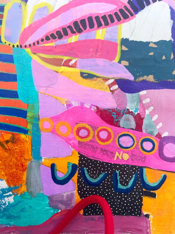 View Acrylic Painting, Colorful Wall Art, Mixed Media Collage, Original Whimsical Art, Modern Abstract Painting, Contemporary Abstract