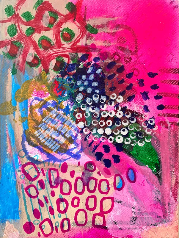 View Original Abstract Field Landscape, Expressionist Wall Art , Neon Pink Small Artwork, Affordable Art Journal