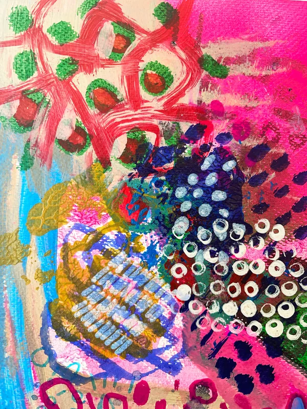 View Original Abstract Field Landscape, Expressionist Wall Art , Neon Pink Small Artwork, Affordable Art Journal