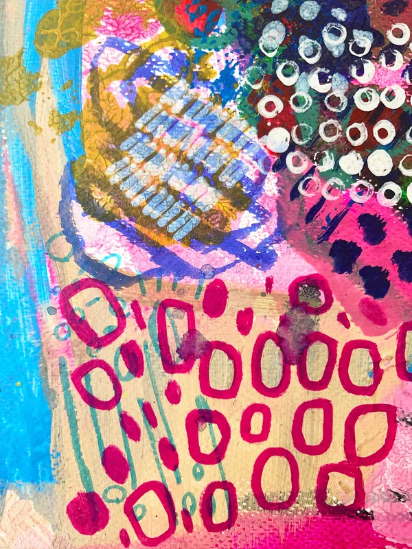 View Original Abstract Field Landscape, Expressionist Wall Art , Neon Pink Small Artwork, Affordable Art Journal