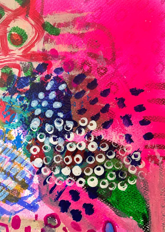 View Original Abstract Field Landscape, Expressionist Wall Art , Neon Pink Small Artwork, Affordable Art Journal