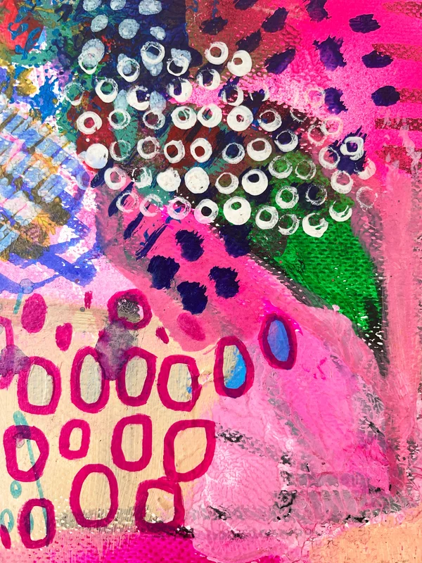 View Original Abstract Field Landscape, Expressionist Wall Art , Neon Pink Small Artwork, Affordable Art Journal