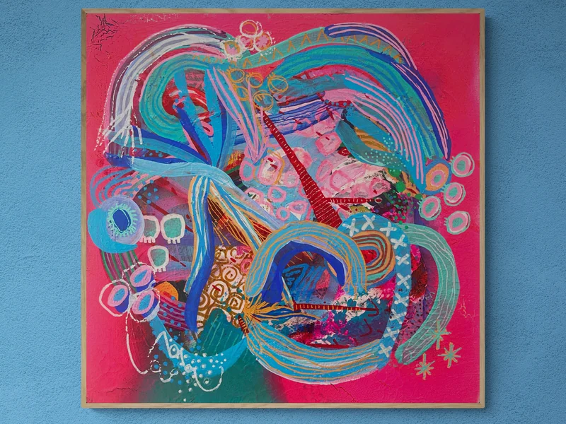 Textured Mixed Media Abstract Wall Art, Intuitive Art, Colorful Abstract Painting, Original Modern Art, Neon Pink Wall Art, Imaginary Amulet