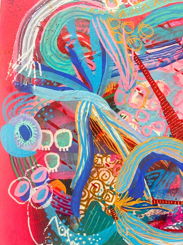 View Textured Mixed Media Abstract Wall Art, Intuitive Art, Colorful Abstract Painting, Original Modern Art, Neon Pink Wall Art, Imaginary Amulet