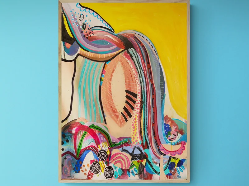 Expressionist Abstract Portrait Painting, Colorful Wall Art, Feminist Art, Intuitive Mixed Media Art