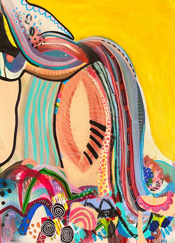 View Expressionist Abstract Portrait Painting, Colorful Wall Art, Feminist Art, Intuitive Mixed Media Art