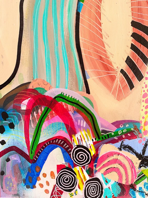 View Expressionist Abstract Portrait Painting, Colorful Wall Art, Feminist Art, Intuitive Mixed Media Art