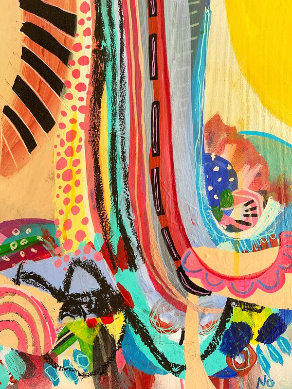 View Expressionist Abstract Portrait Painting, Colorful Wall Art, Feminist Art, Intuitive Mixed Media Art