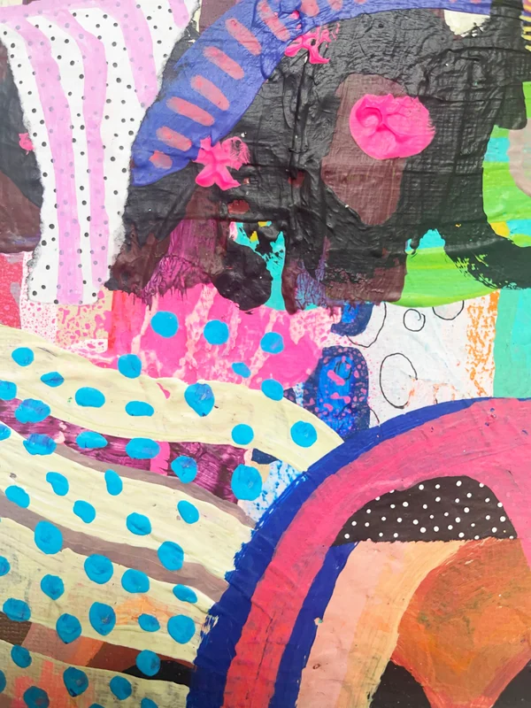 View Mixed Media Collage, Original Colorful Abstract Wall Art on Flea Market Rescue Small Canvas, Abstract Expressionism, Contemporary Painting