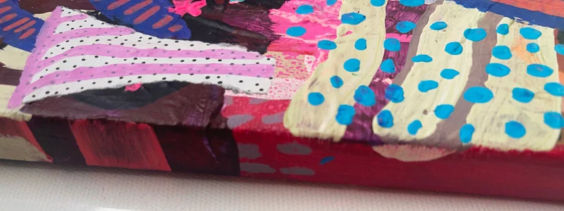 View Mixed Media Collage, Original Colorful Abstract Wall Art on Flea Market Rescue Small Canvas, Abstract Expressionism, Contemporary Painting