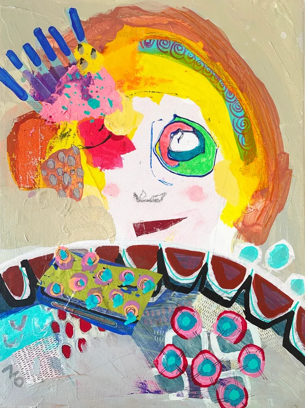 View Abstract Portrait Painting, Mixed Media Collage Art, Modern Wall Art, Naive Art, Brut Art,