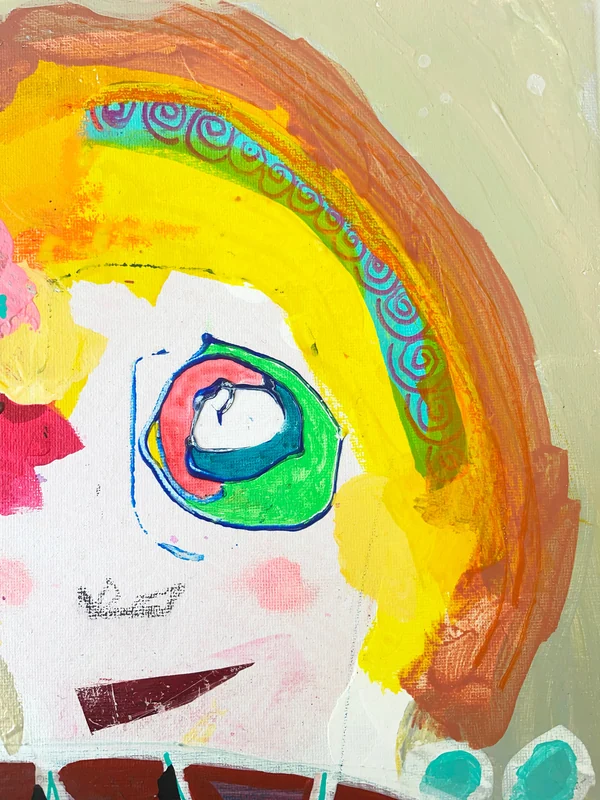 View Abstract Portrait Painting, Mixed Media Collage Art, Modern Wall Art, Naive Art, Brut Art,