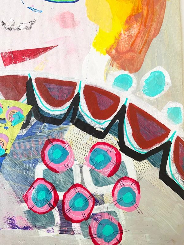 View Abstract Portrait Painting, Mixed Media Collage Art, Modern Wall Art, Naive Art, Brut Art,