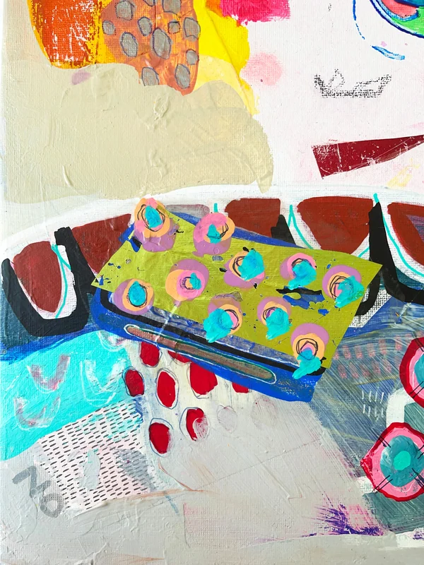View Abstract Portrait Painting, Mixed Media Collage Art, Modern Wall Art, Naive Art, Brut Art,