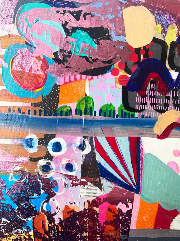 View Mixed Media Abstract Collage Wall Art on Board Canvas, Paper Collage Art, Canvas Art Original